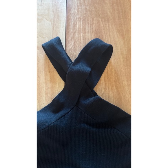 Staccato Black Ribbed Criss Cross Halter Neck Tank Top Style 53905 Womens Large - Picture 2 of 5
